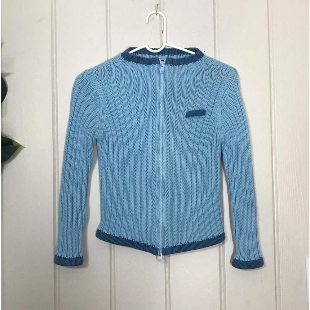 Girls Mossimo Blue Knit Sweater Two-Way Zipper Front Top & Bottom Zippers Small